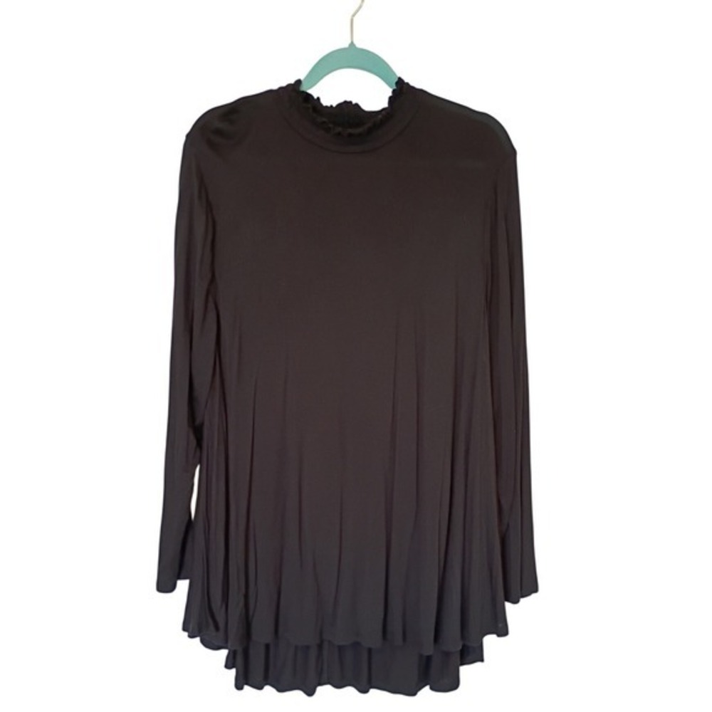 Lane Bryant Black Ruffle Mock Neck High-Low Swing Top Long Sleeve Plus 18/20 - Picture 2 of 8